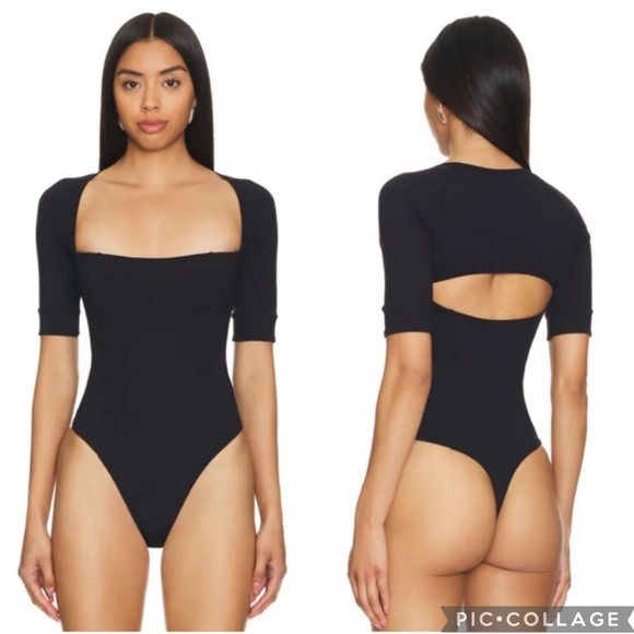 Free People Everly Open Back Bodysuit Black S - Picture 2 of 8